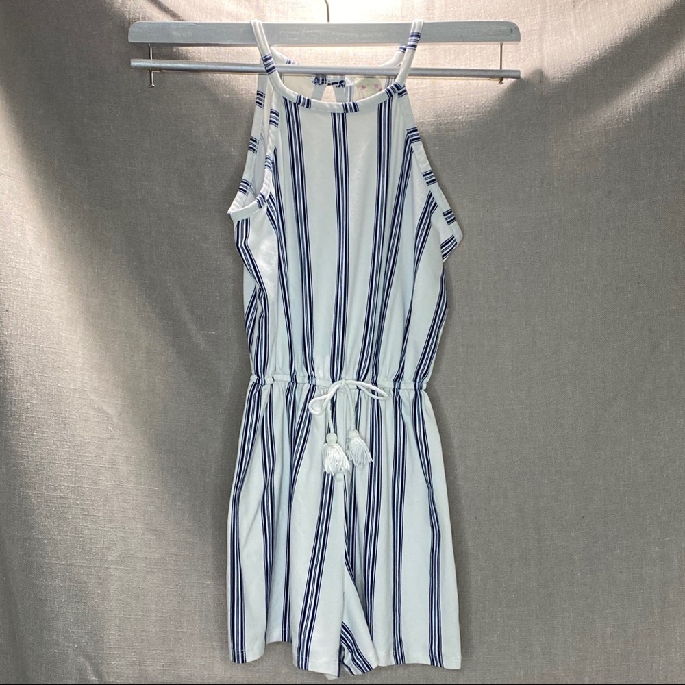 White and Blue Striped Shorts & Tank Top Jumpsuit